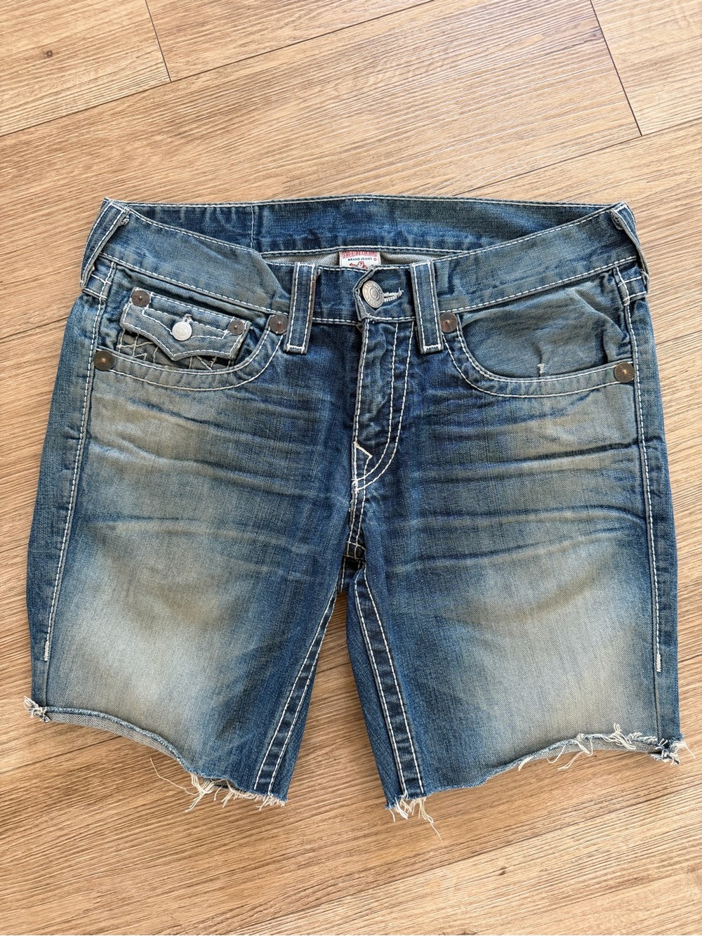 True Religion vintage Distressed Blue Denim Cut-Off Shorts